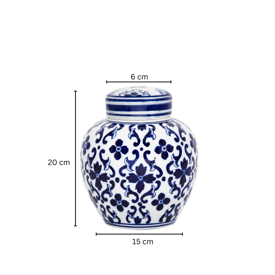 Chantilly Ginger Jar With Lid Short - Blue Mosaic