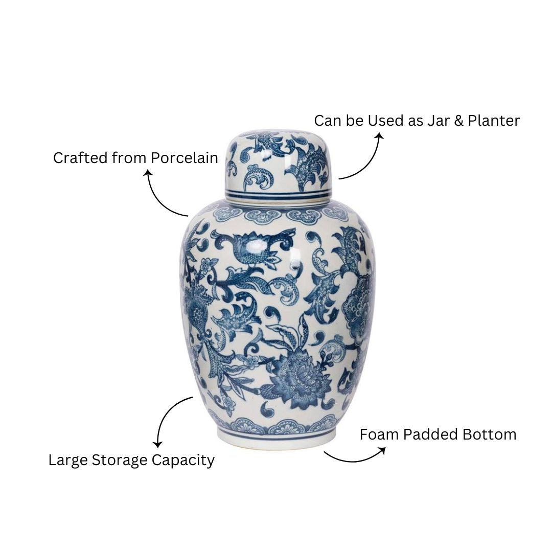 Chantilly Ginger Jar With Lid Medium - Blue Flowers