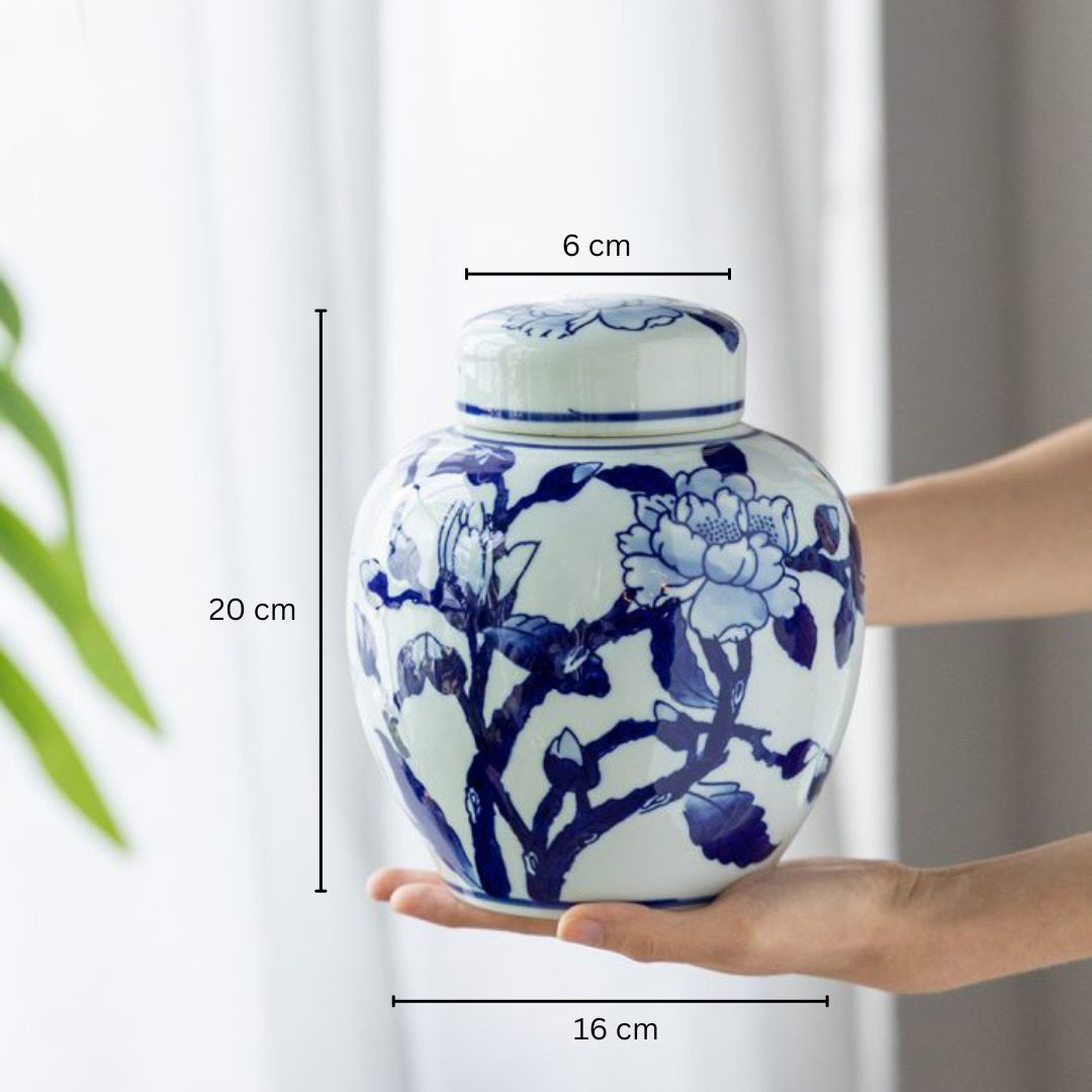Chantilly Ginger Jar With Lid Short - Blue Flowers