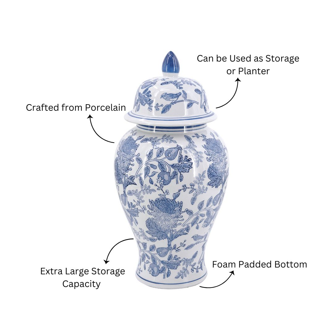 Chantilly Ginger Jar With Lid XL - Blue Flowers