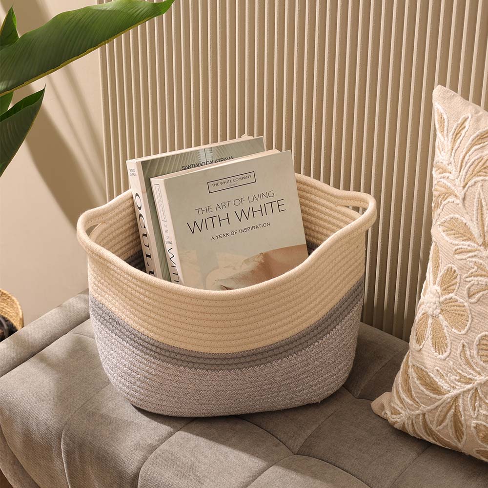 Cotton Round Storage Basket  - Cream Grey