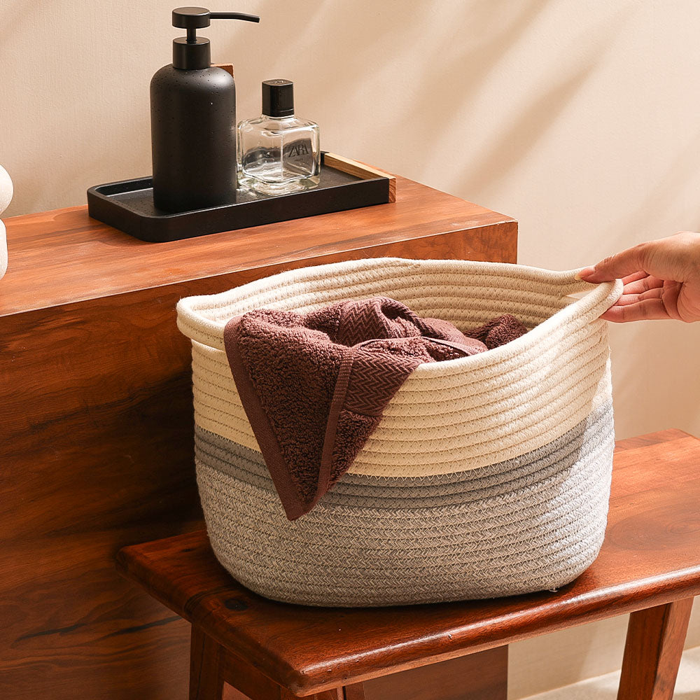 Cotton Round Storage Basket  - Cream Grey