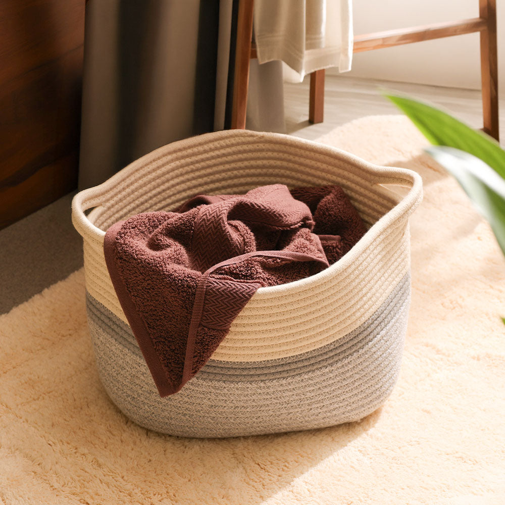 Cotton Round Storage Basket  - Cream Grey