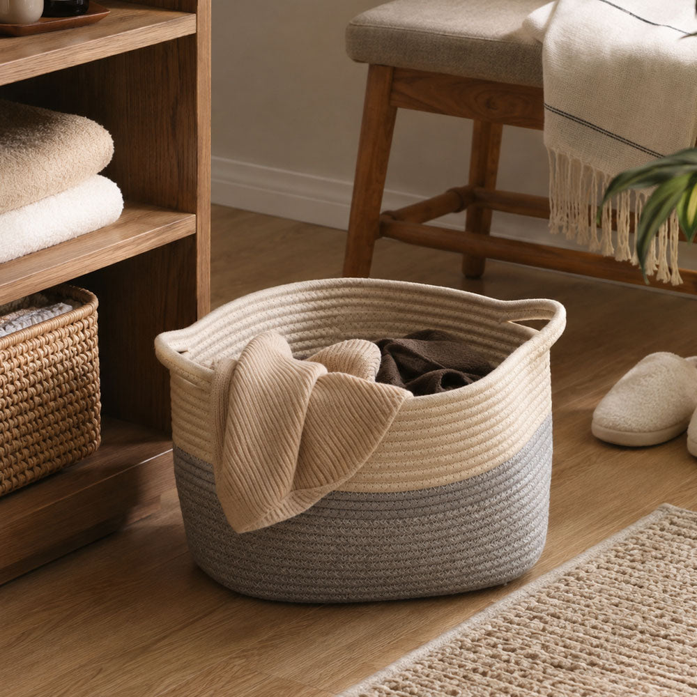 Cotton Round Storage Basket  - Cream Grey