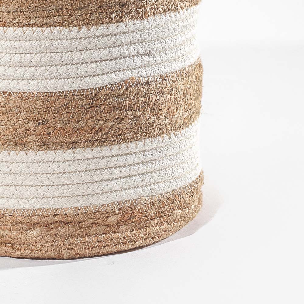 Cotton & Jute Barrel Planters, Set of 2 - Natural Cream