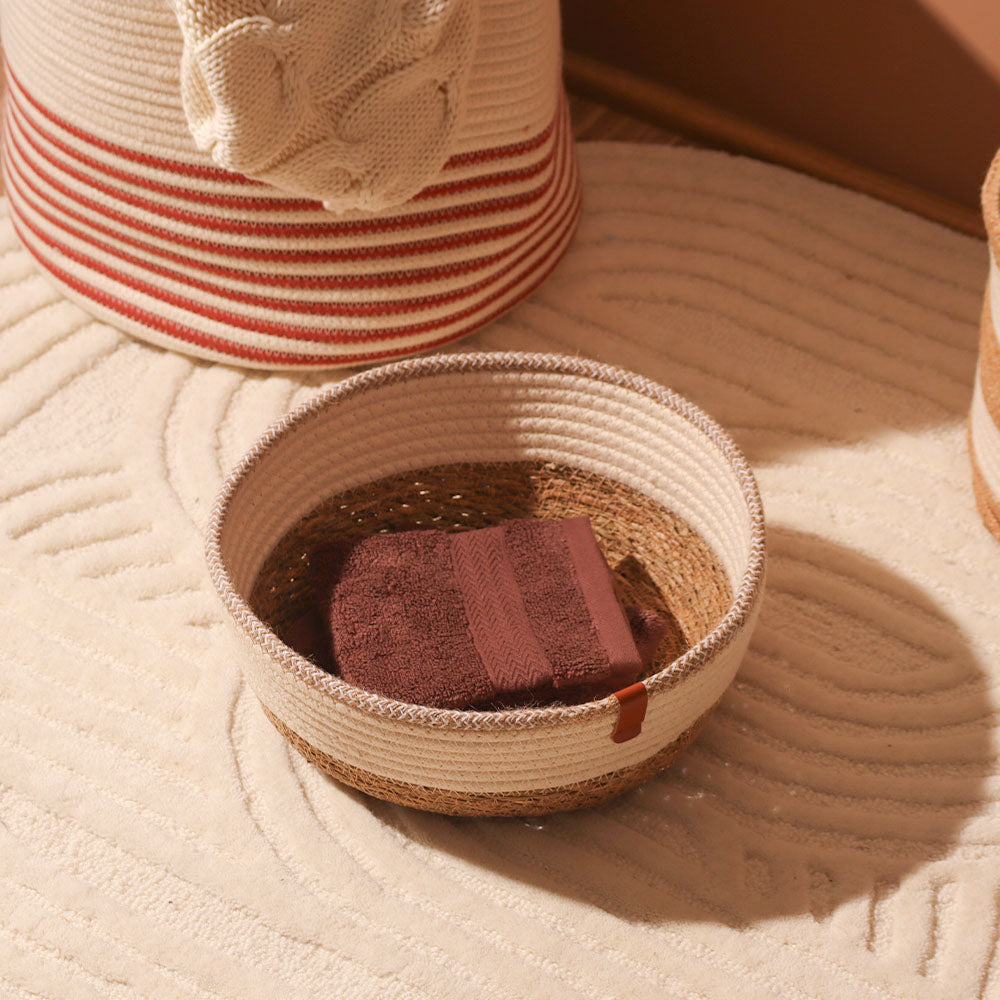 Cotton & Jute Round Storage Baskets, Set of 2 - Natural Cream