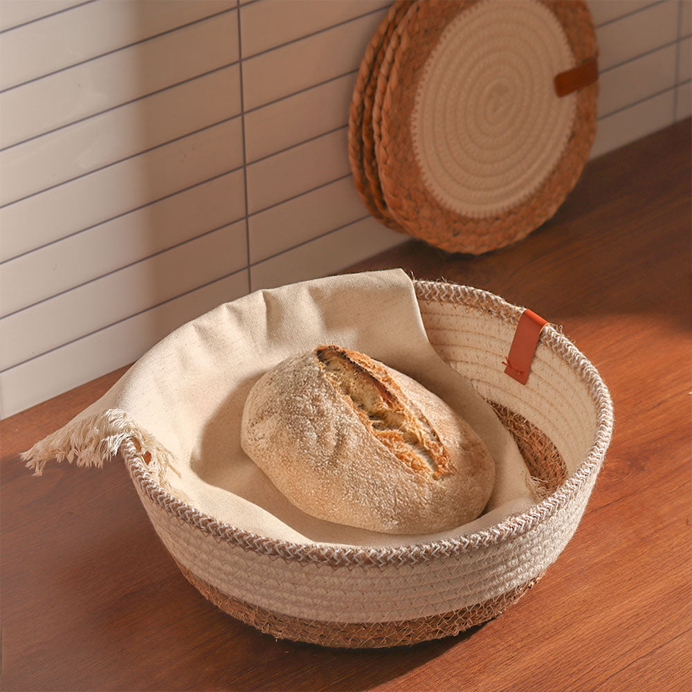 Cotton & Jute Round Storage Baskets, Set of 2 - Natural Cream