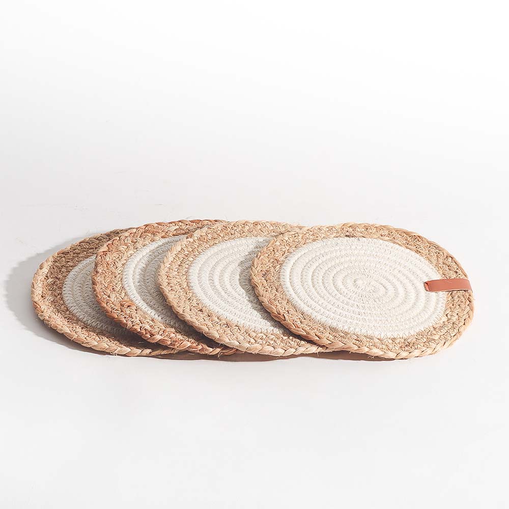 Cotton & Jute Trivets, Set of 4 - Natural Cream