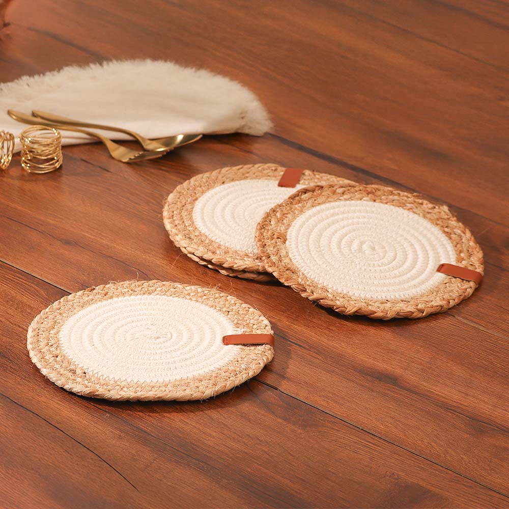 Cotton & Jute Trivets, Set of 4 - Natural Cream