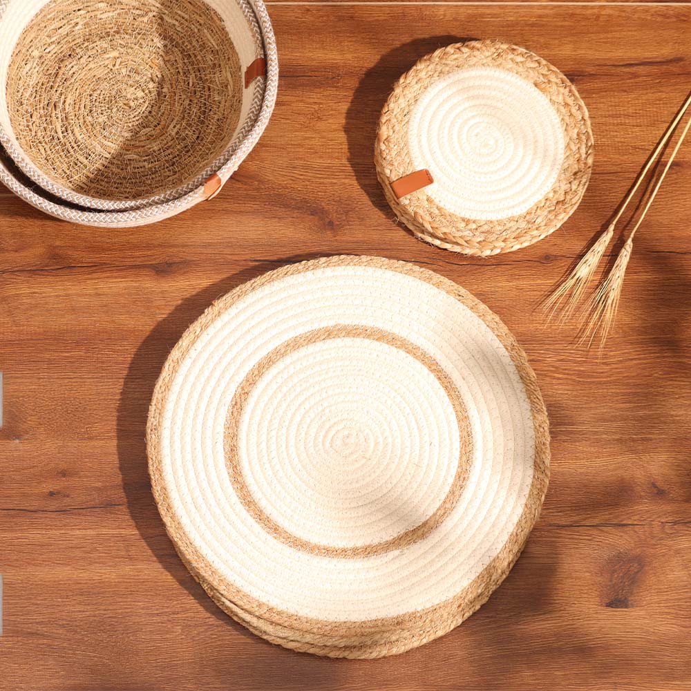 Cotton & Jute Trivets, Set of 4 - Natural Cream