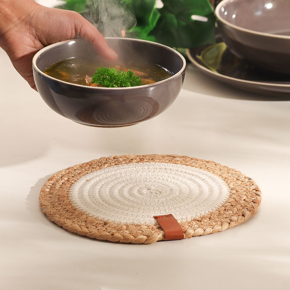 Cotton & Jute Trivets, Set of 4 - Natural Cream