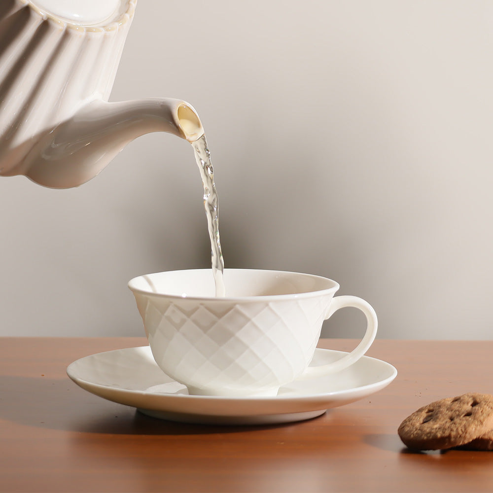 Cross Ceramic Cup With Saucer - White