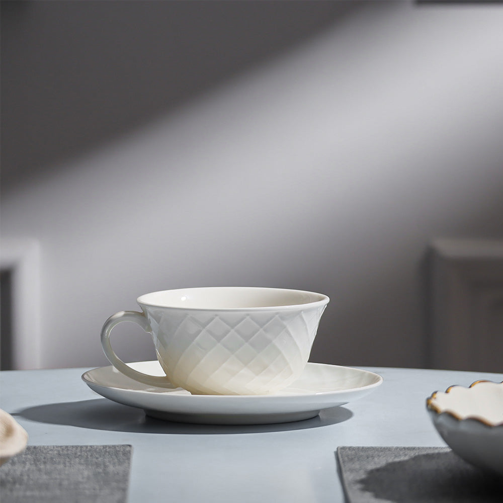 Cross Ceramic Cup With Saucer - White