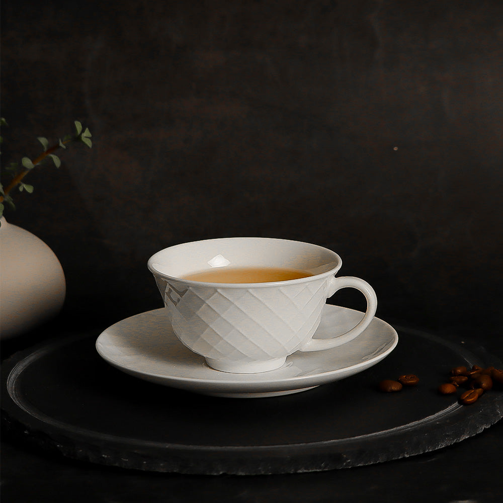 Cross Ceramic Cup With Saucer - White