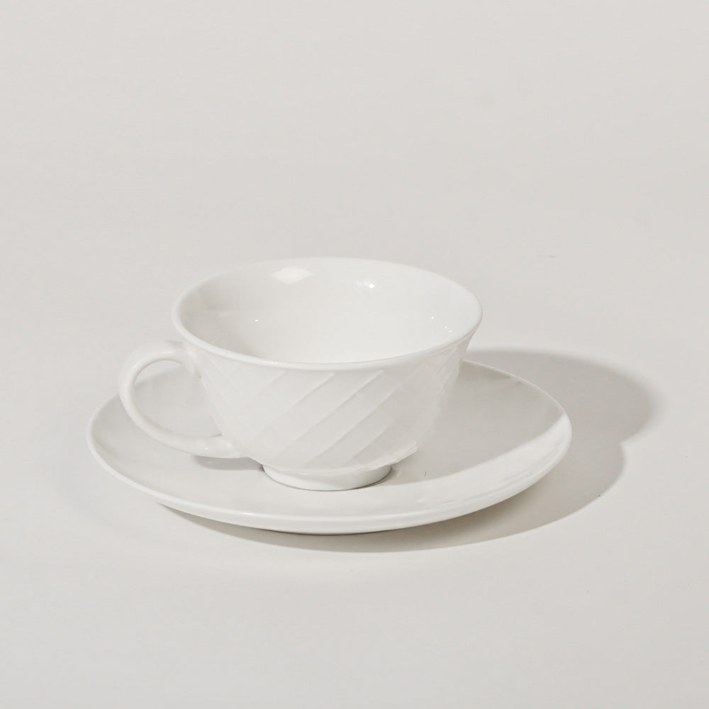 Cross Ceramic Cup With Saucer - White