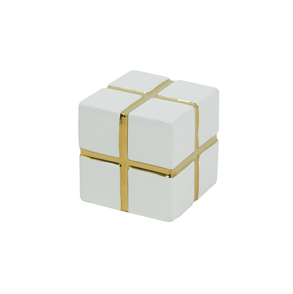 Cross Cube Decorative Sculpture Small  - White Gold