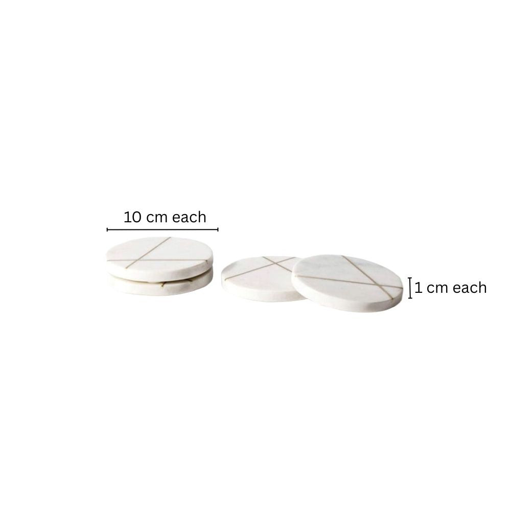 Cross Round Marble Coasters, Set of 4 - White & Gold
