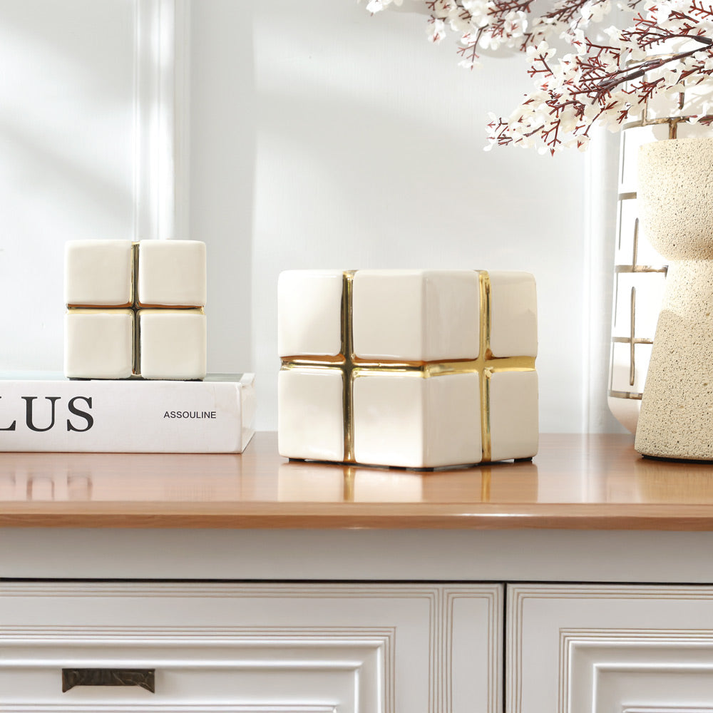 Cross Cube Decorative Sculpture Medium - White Gold