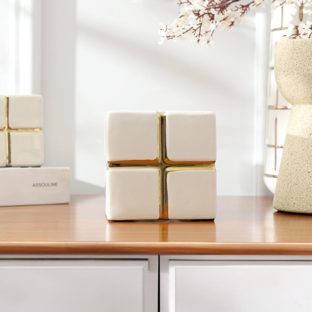 Cross Cube Decorative Sculpture Medium - White Gold