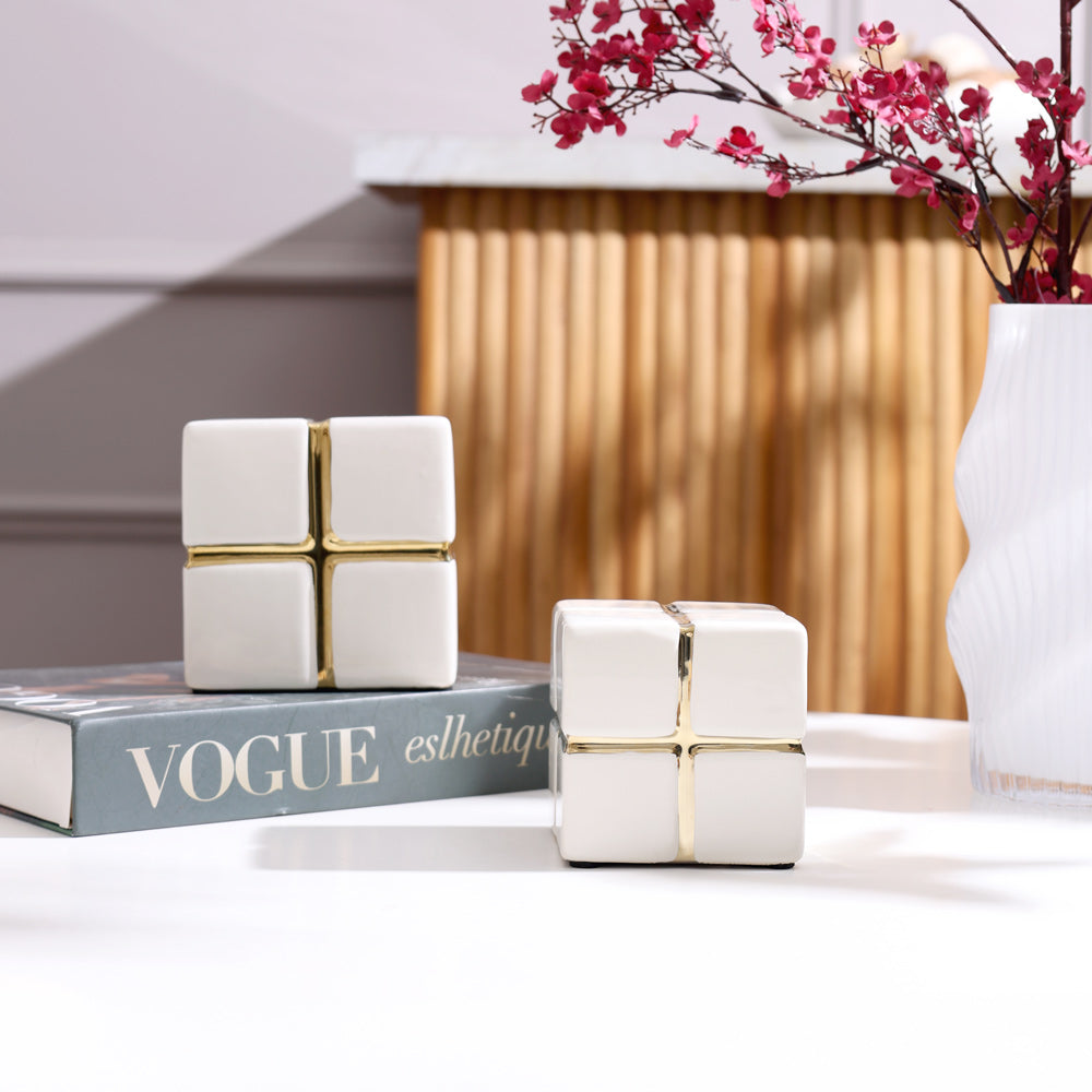 Cross Cube Decorative Sculpture Medium - White Gold