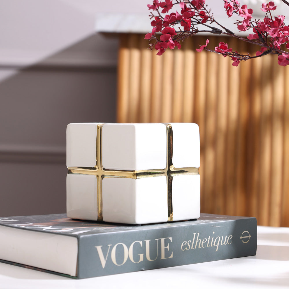 Cross Cube Decorative Sculpture Medium - White Gold
