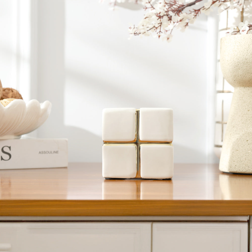 Cross Cube Decorative Sculpture Small - White Gold