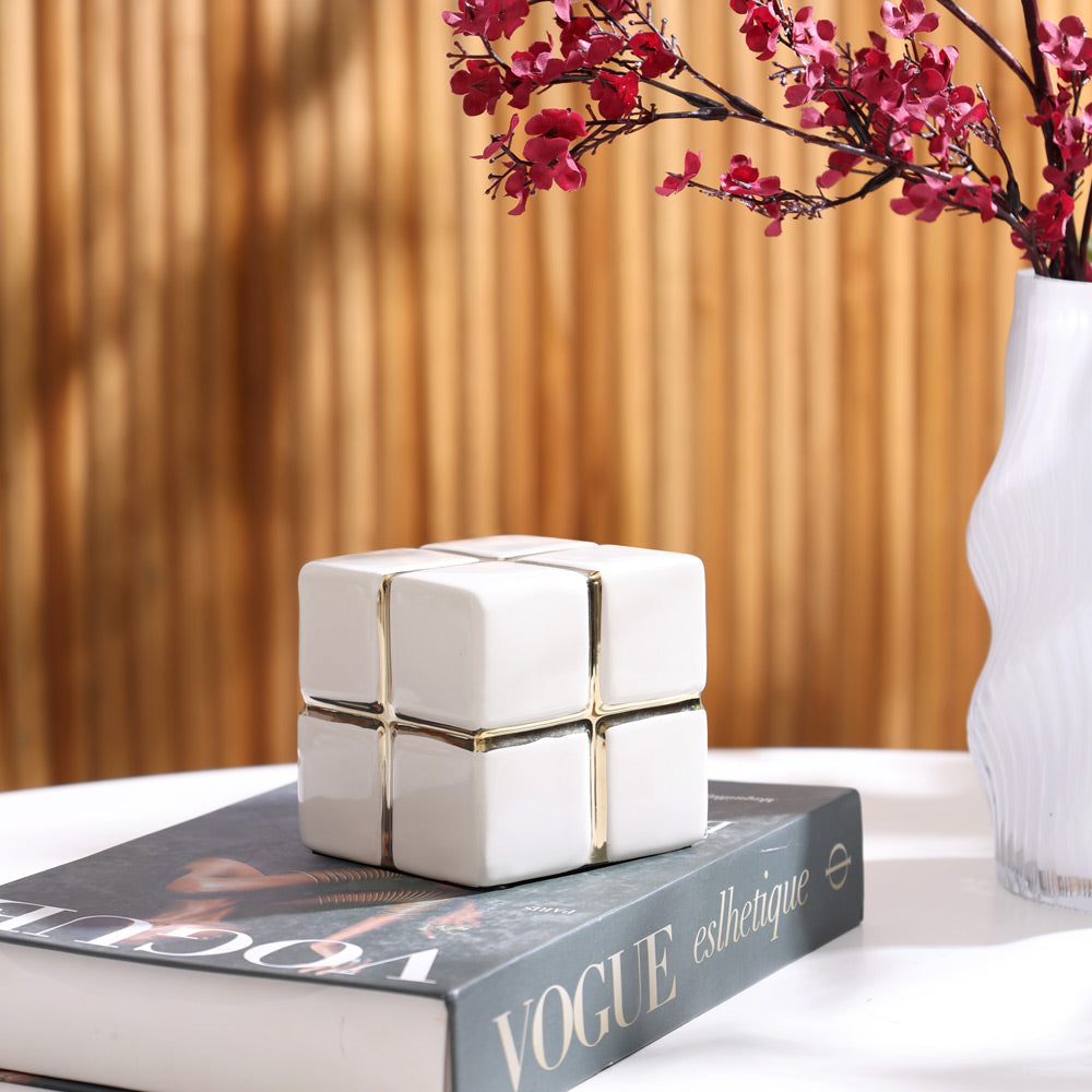 Cross Cube Decorative Sculpture Small - White Gold