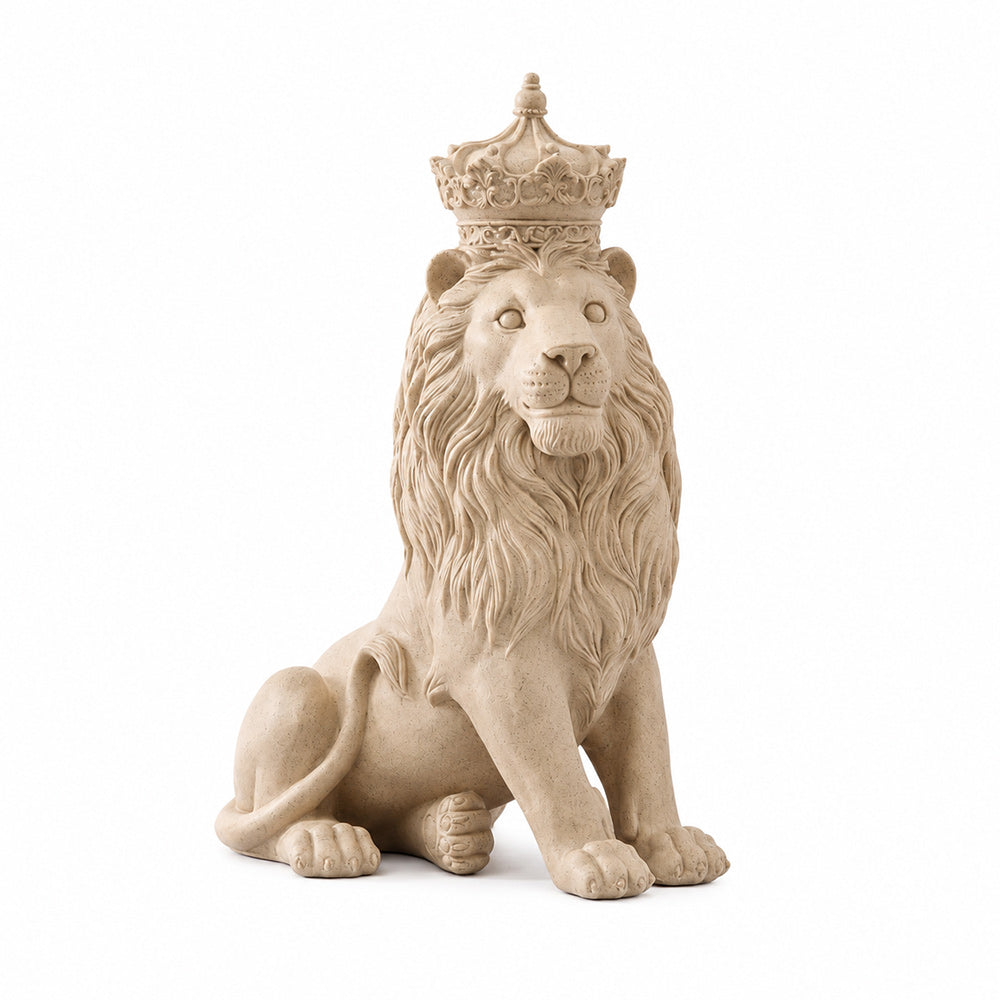 Crowned Lion Sculpture Medium - Speckled Beige