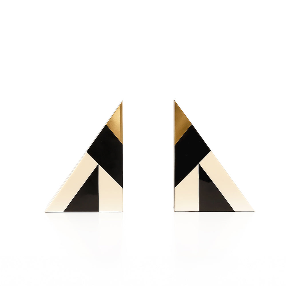 Cubist Triangular Bookends, Set of 2 - Monochrome Gold