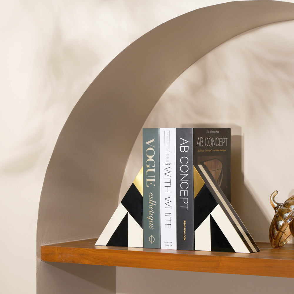 Cubist Triangular Bookends, Set of 2 - Monochrome Gold