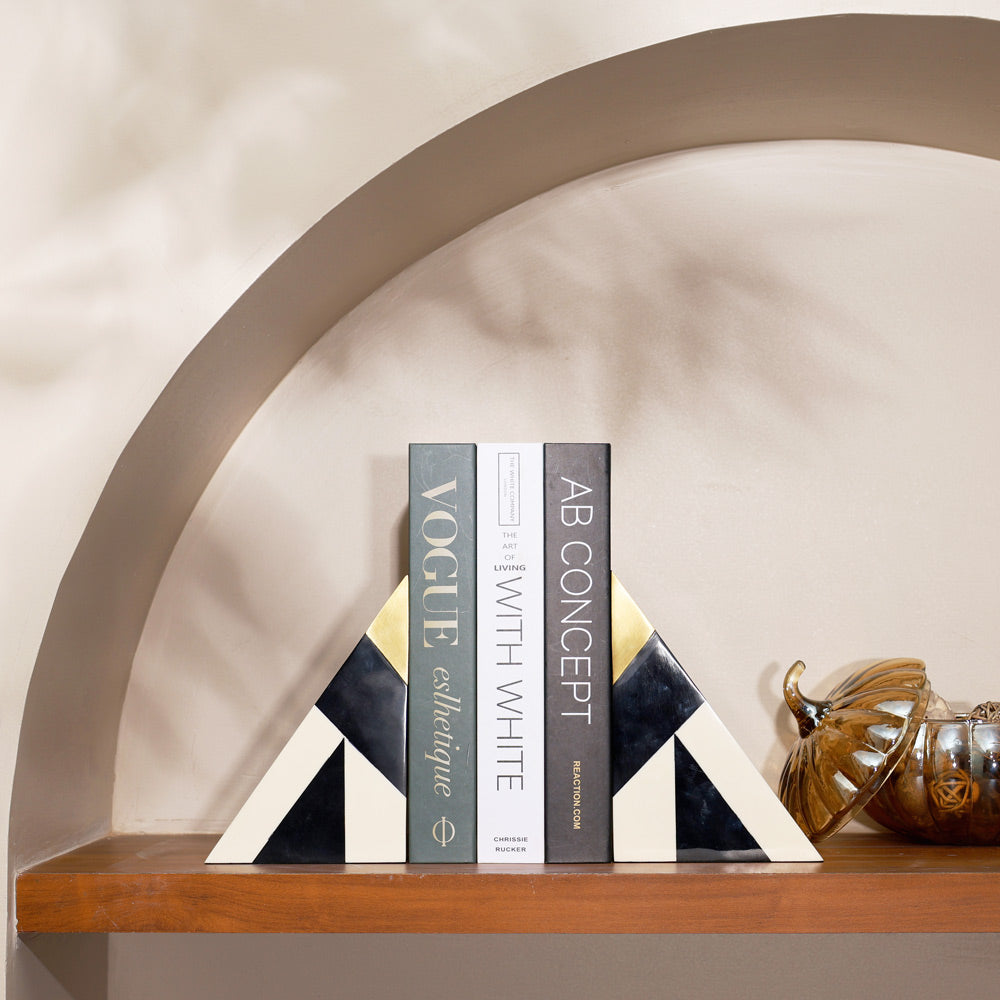 Cubist Triangular Bookends, Set of 2 - Monochrome Gold
