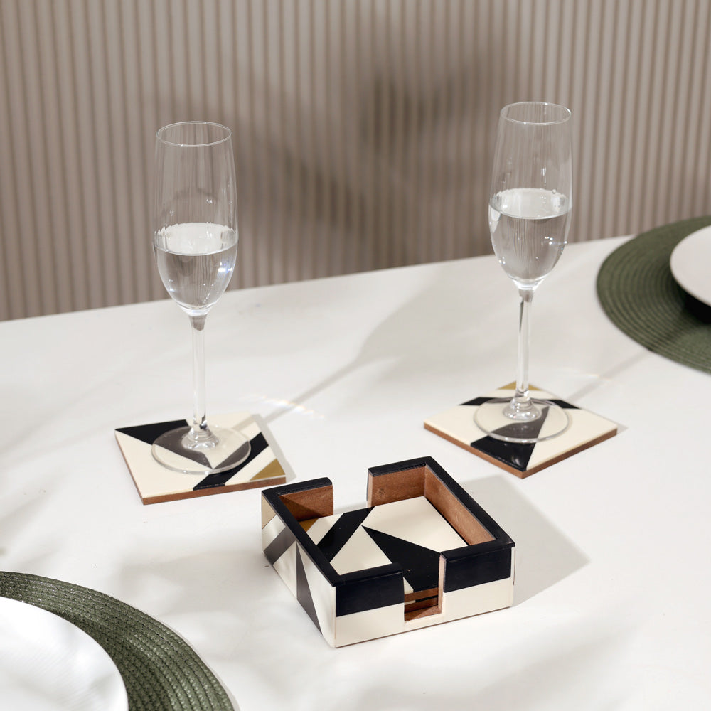 Cubist Square Coasters, Set of 4 - Monochrome Gold