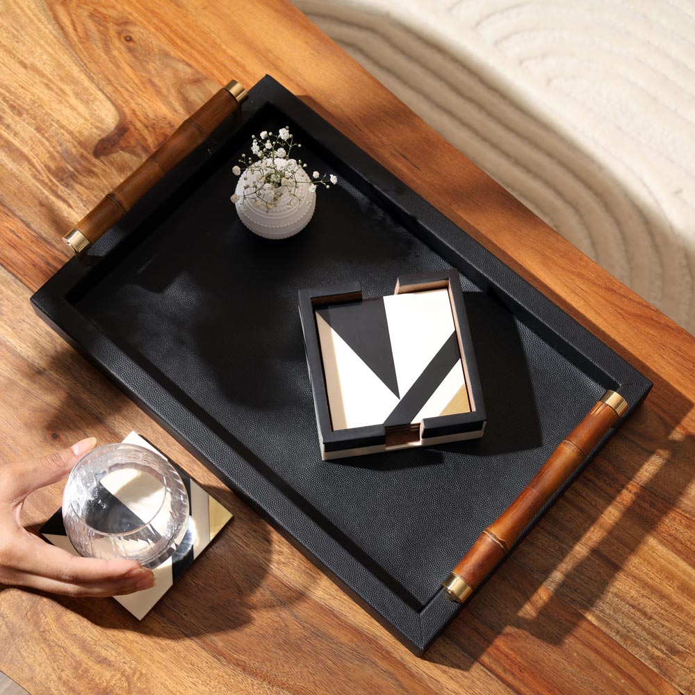 Cubist Square Coasters, Set of 4 - Monochrome Gold