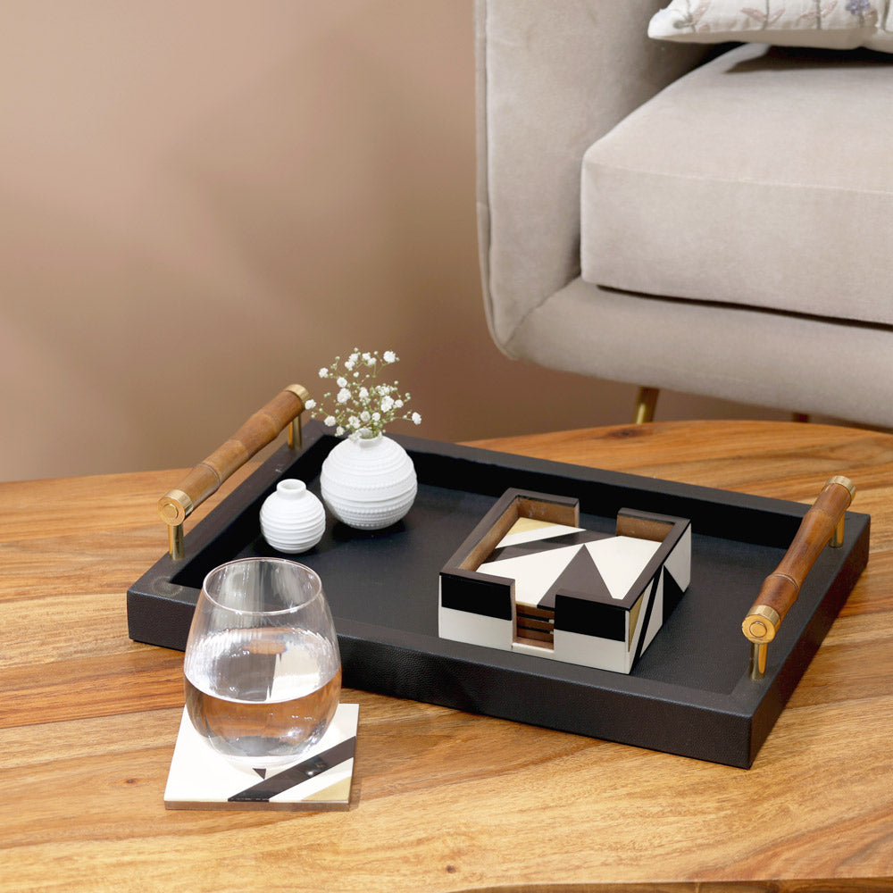 Cubist Square Coasters, Set of 4 - Monochrome Gold