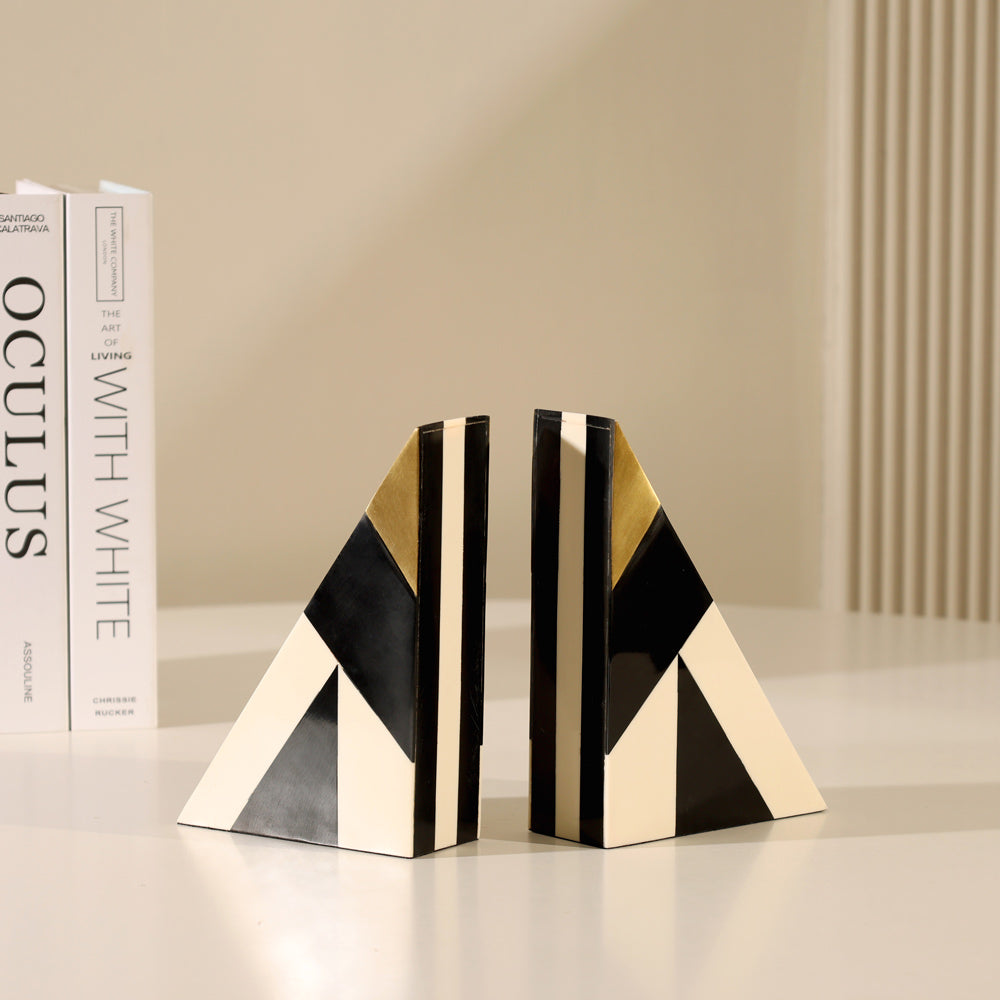 Cubist Triangular Bookends, Set of 2 - Monochrome Gold