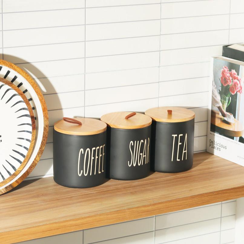 Cucina Ceramic Storage Jars, Set of 3 - Black