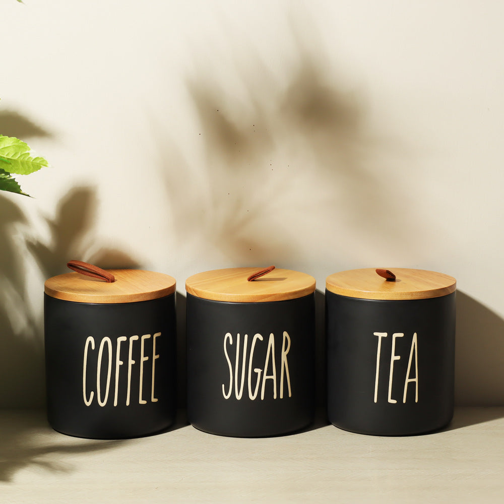 Cucina Ceramic Storage Jars, Set of 3 - Black