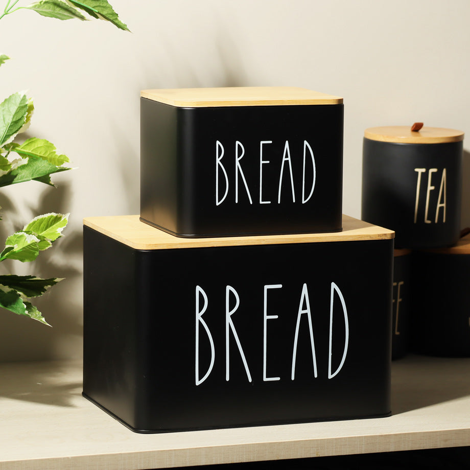 Cucina Metal Bread Boxes, Set of 2 - Black