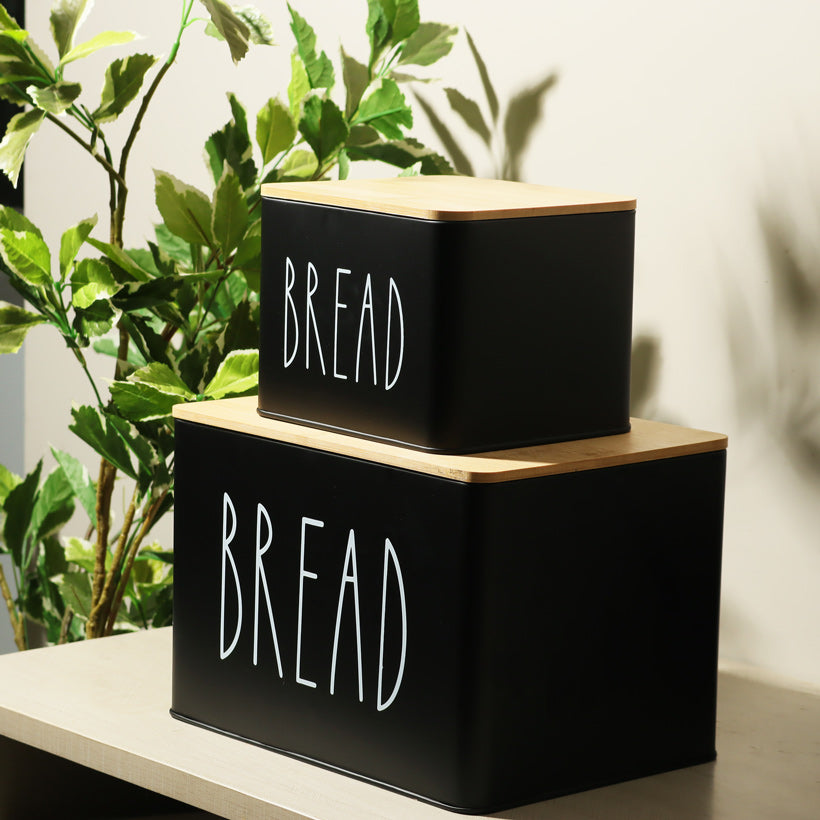 Cucina Metal Bread Boxes, Set of 2 - Black