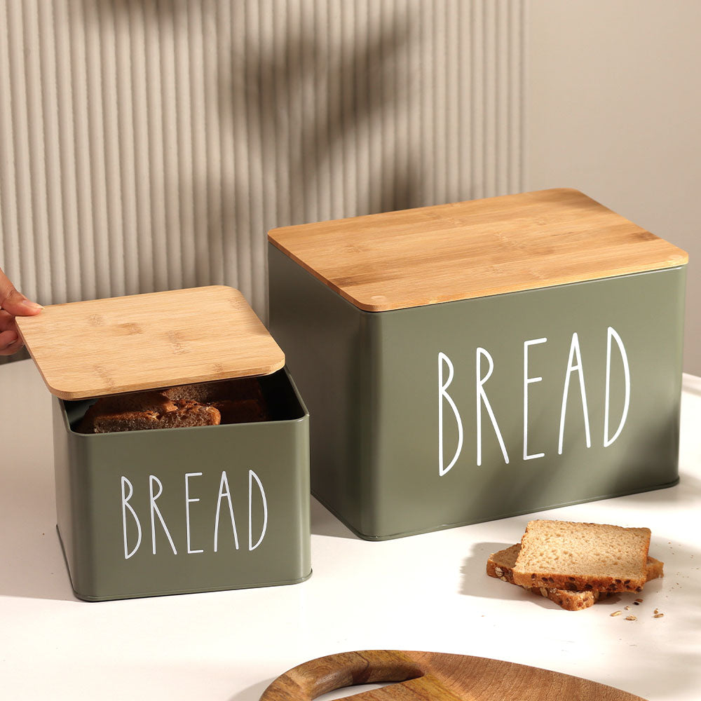Enhabit Cucina Metal Bread Boxes, Set of 2 - Olive