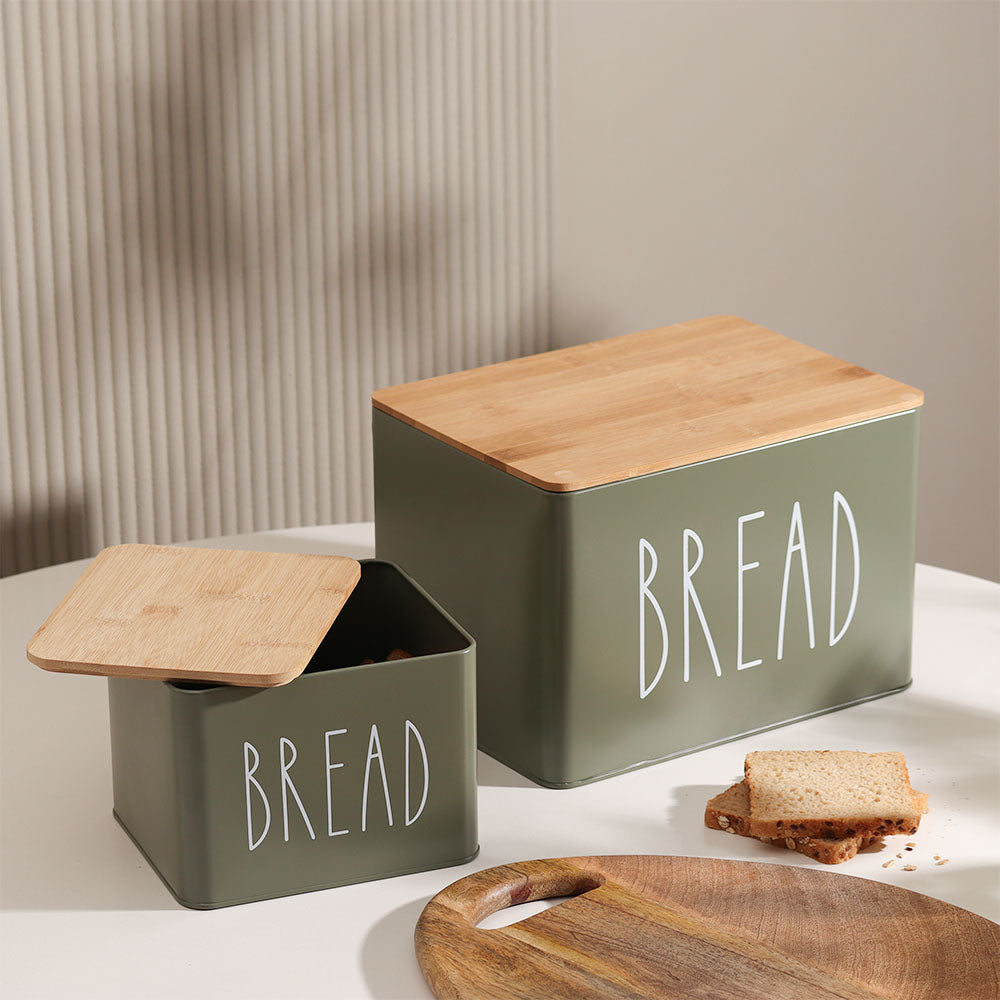 Cucina Metal Bread Boxes, Set of 2 - Olive