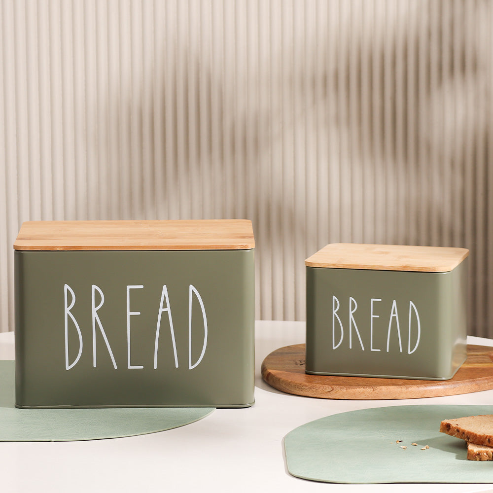 Cucina Metal Bread Boxes, Set of 2 - Olive