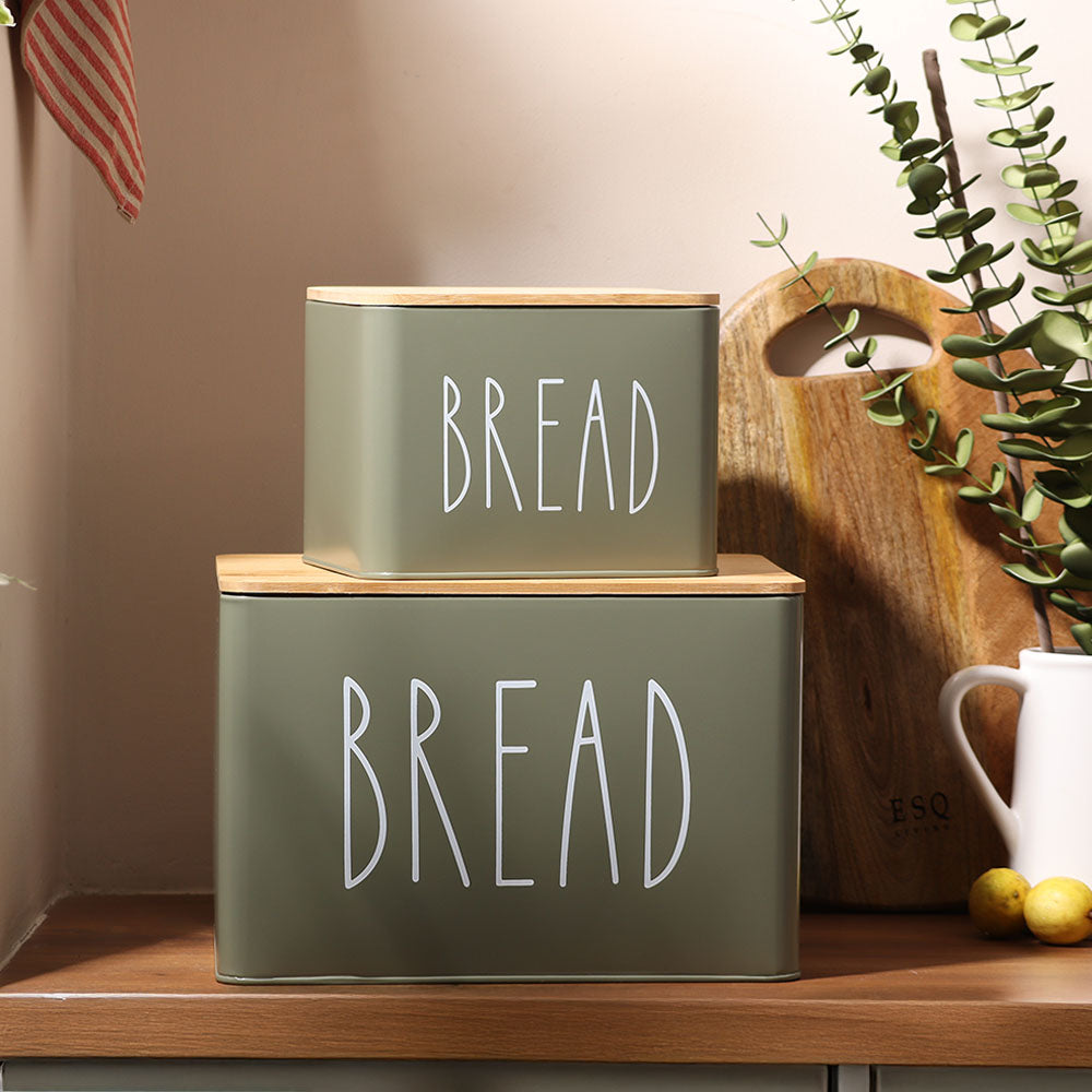 Cucina Metal Bread Boxes, Set of 2 - Olive