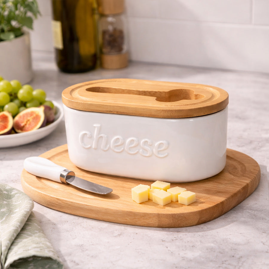 Culina Cheese Dish with Knife Large - White