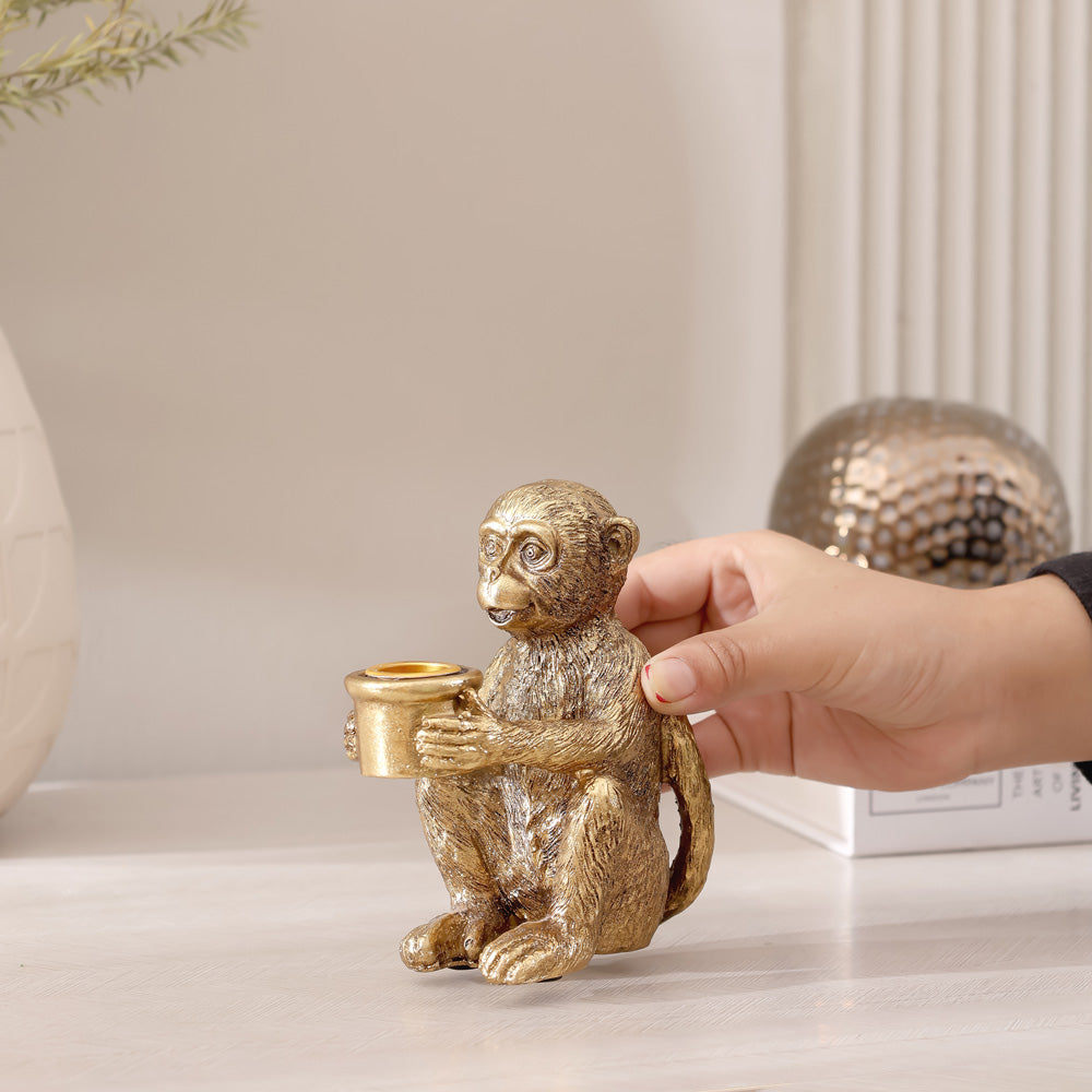 Curious Monkey Candle Holder - Gold
