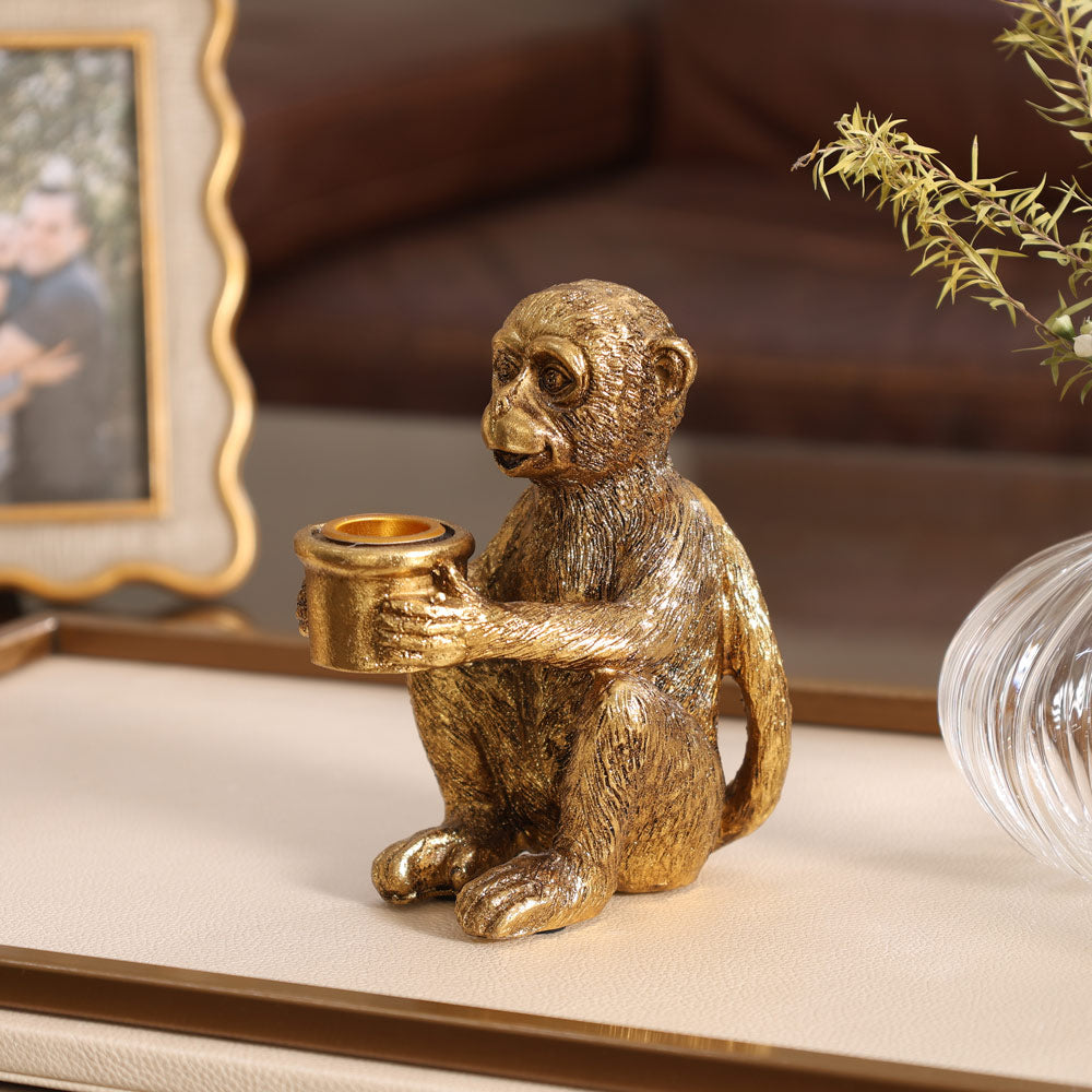 Curious Monkey Candle Holder - Gold