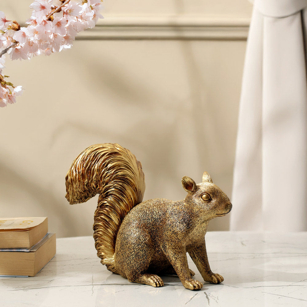 Curious Squirrel Sculpture - Gold