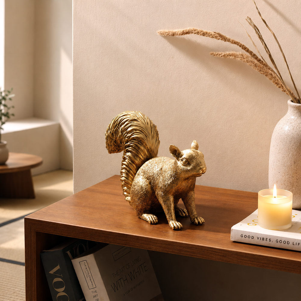 Curious Squirrel Sculpture - Gold