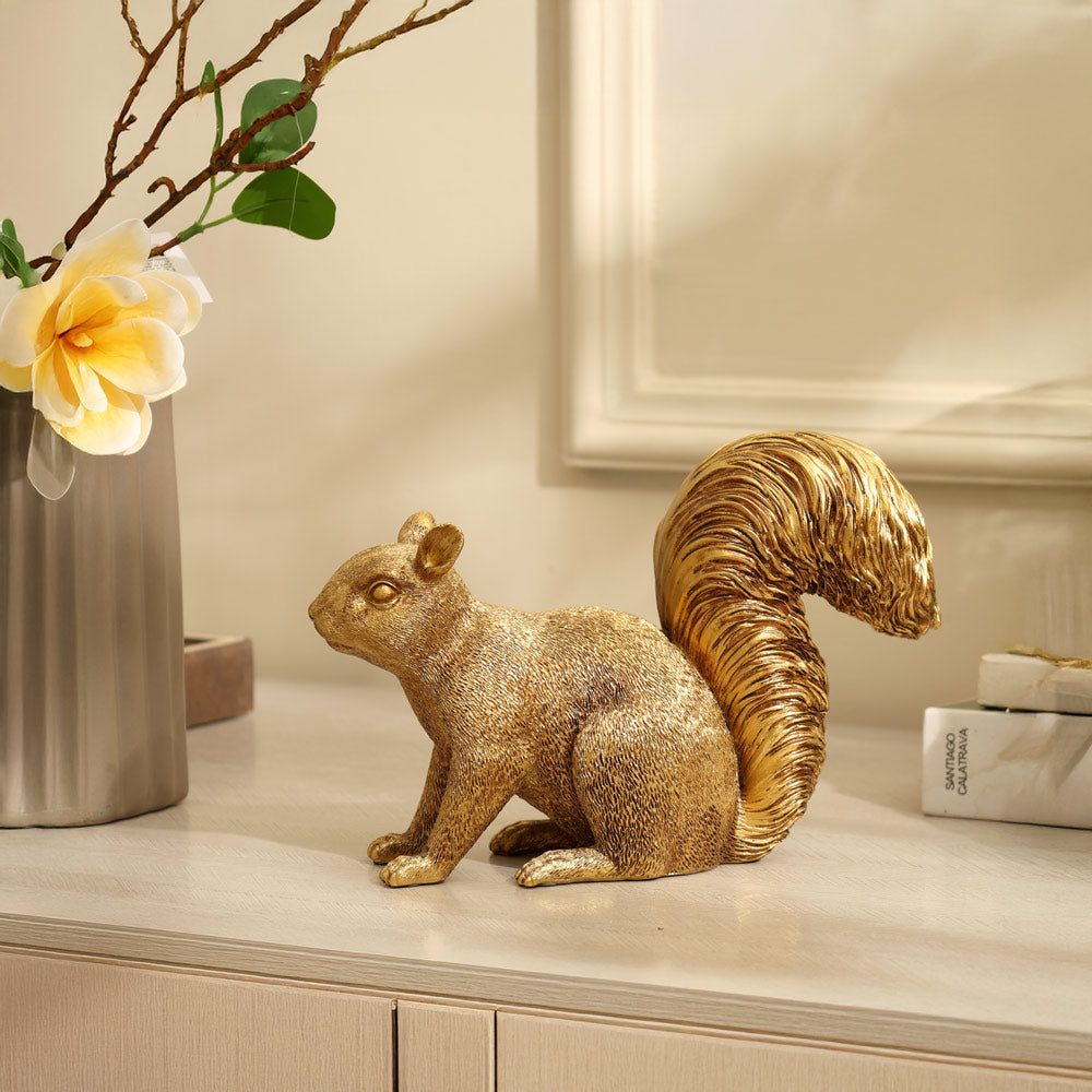 Curious Squirrel Sculpture - Gold