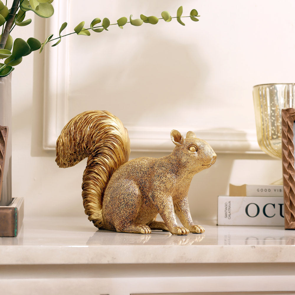 Curious Squirrel Sculpture - Gold